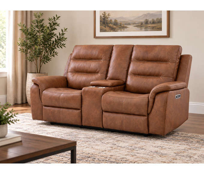 Boone Leather Reclining Loveseat Cognac Boone Leather Reclining Loveseat Cognac